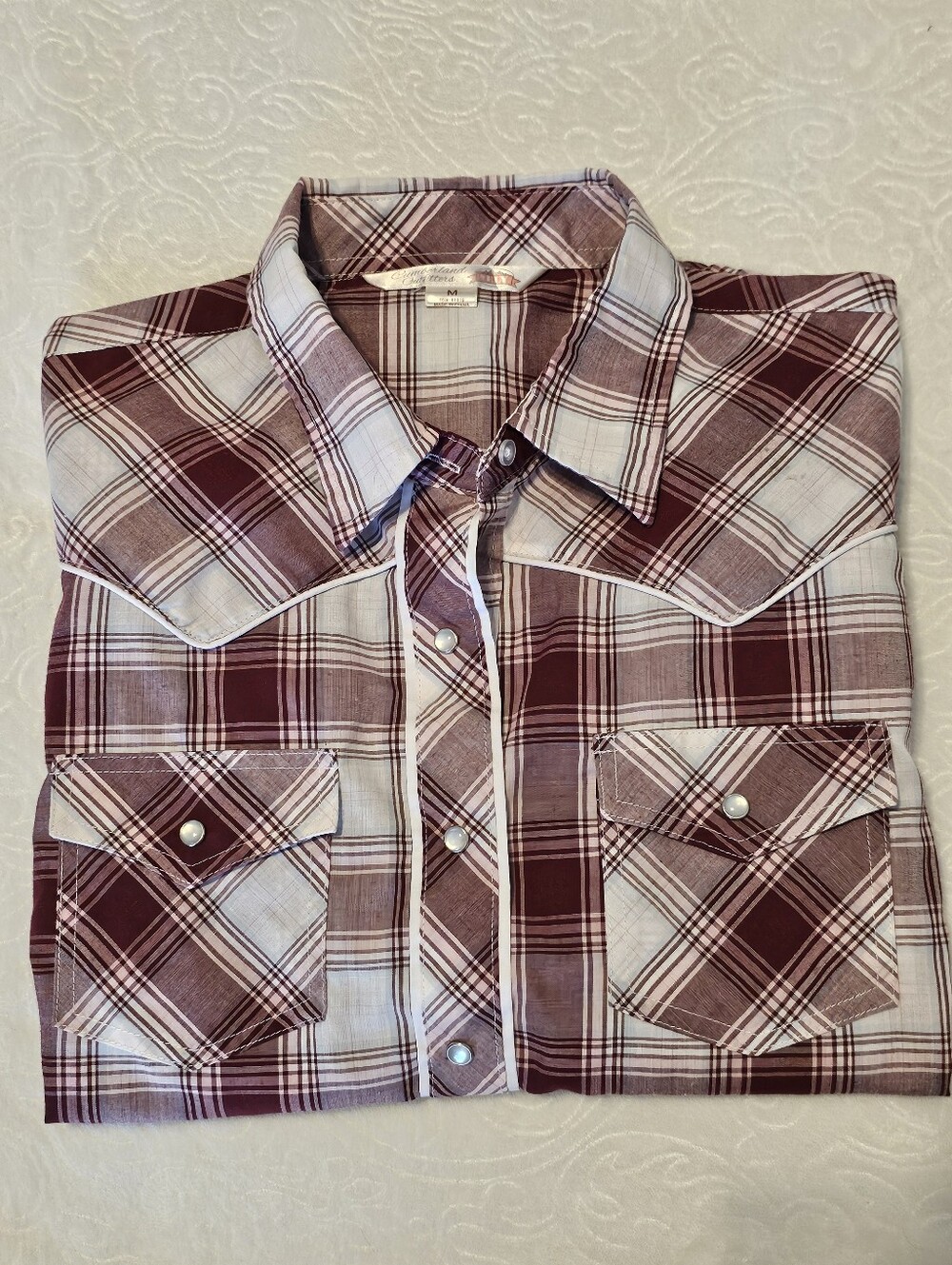 Cumberland Outfitters Ely Western Shirt Women M Plaid Pearl Snap LS Maroon